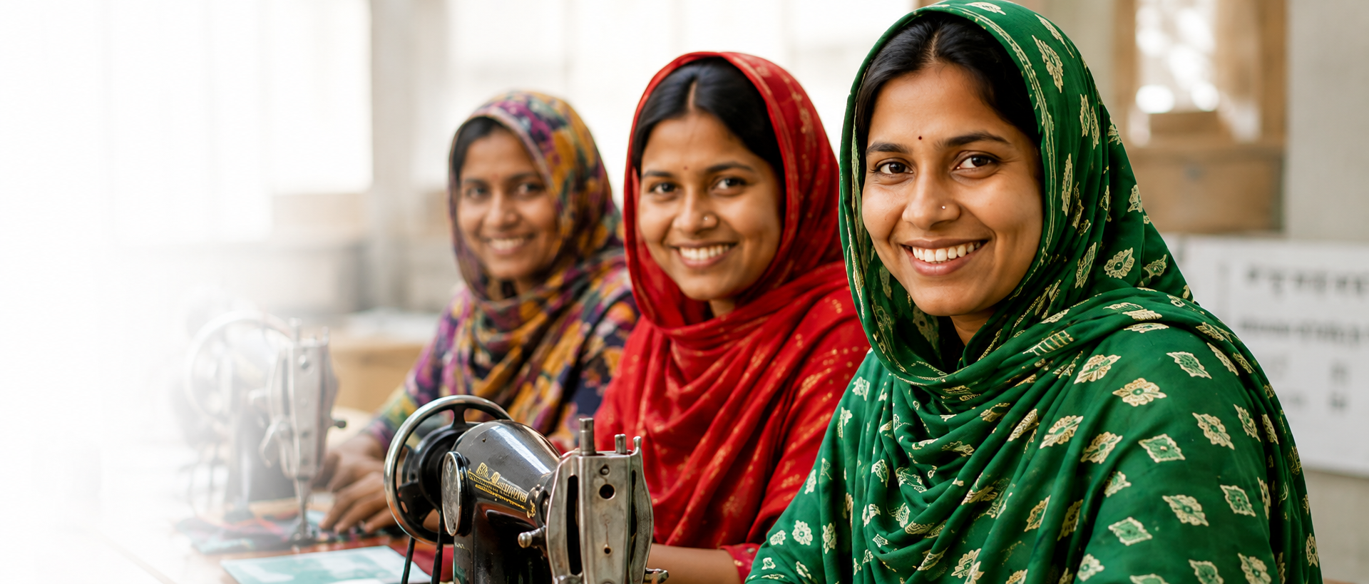 Woman working on sewing machine - Shobujpolly Empowerment Program